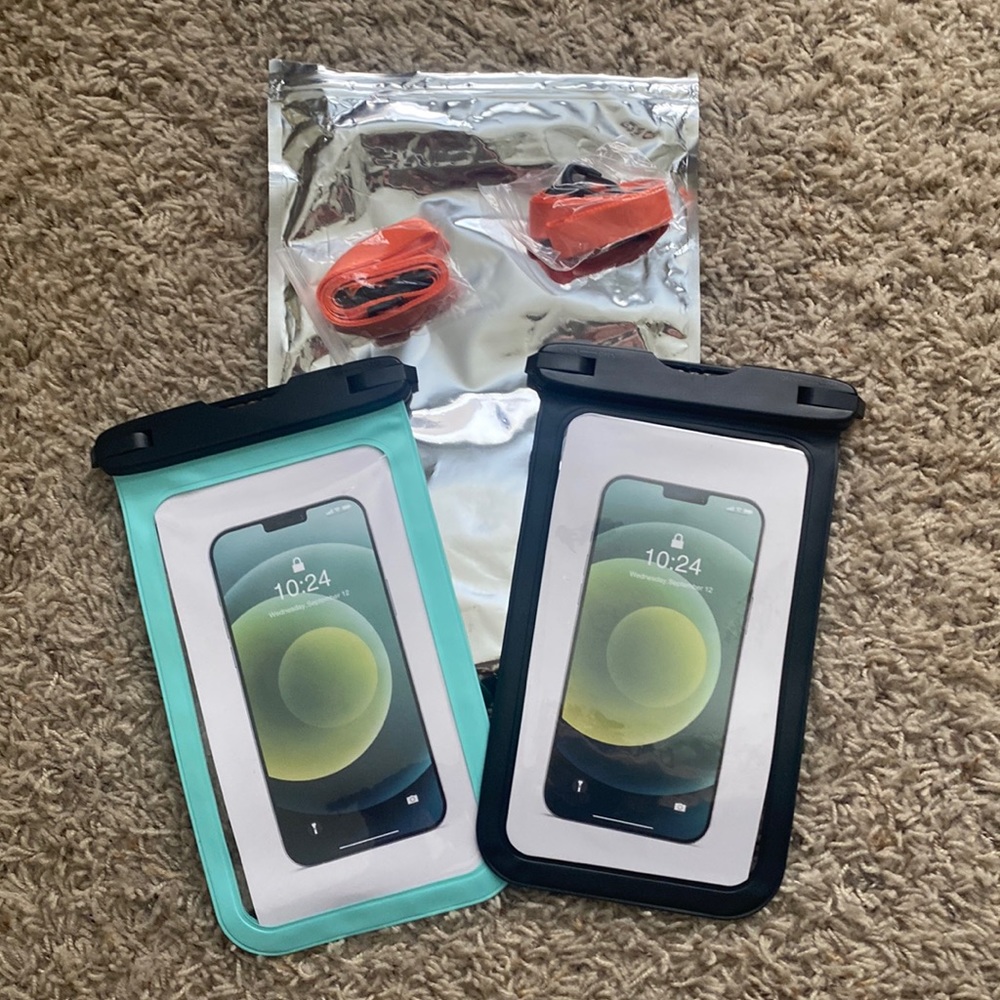 Two waterproof pouches for phones, wallet, valuables NWOT